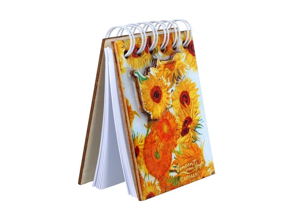 Carmani, magnetisk notesbog 6x9cm - VAN Gogh/Solsikker