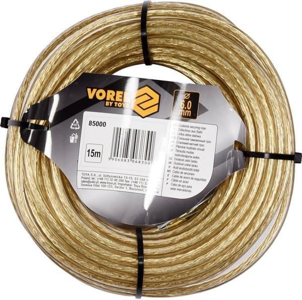 Stålsigtekabel 6mm 15m 85000 VOREL