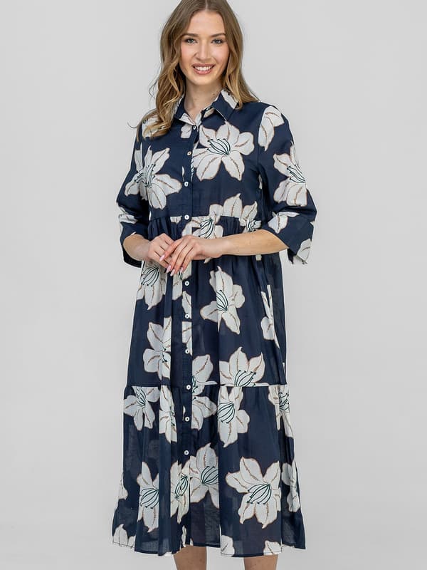 BOMULDSKJOLE MED BLOMSTERPRINT OG 3/4-ÆRME