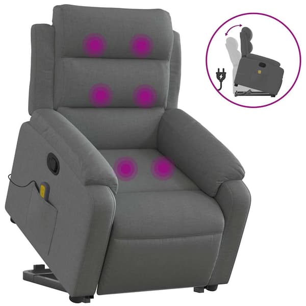 vidaXL Lyftbar massagefåtölj mörkgrå tyg