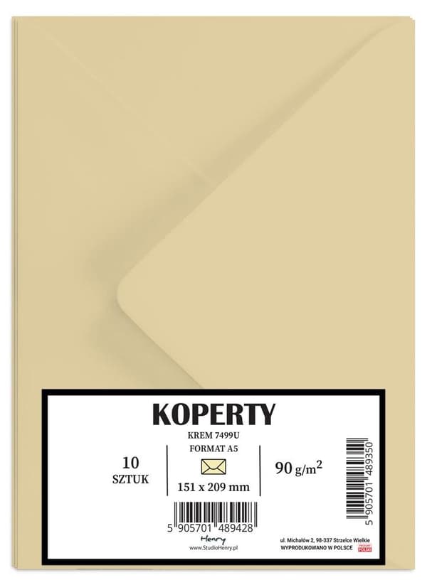 Cremefarvede A5 kuverter 10 stk.