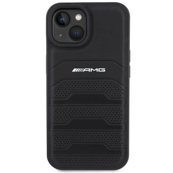 AMG AMHCP15MGSEBK iPhone 15 Plus / 14 Plus 6,7" sort/sort hårdt cover i læder med prægede linjer