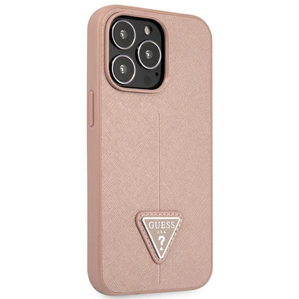 Guess Saffiano Triangle Logo-cover til iPhone 14 Pro, lyserød