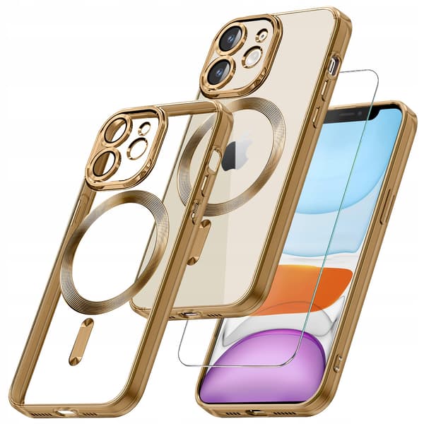 iPhone 11-skal, Electro MagSafe, guld + skärmskydd