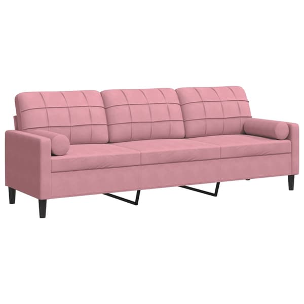 vidaXL 3-sitssoffa med kuddar, rosa, 210 cm, sammet