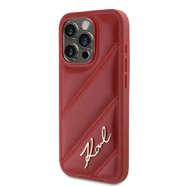 Karl Lagerfeld Diagonal Quilted Script-skal till iPhone 15 Pro Max, Röd