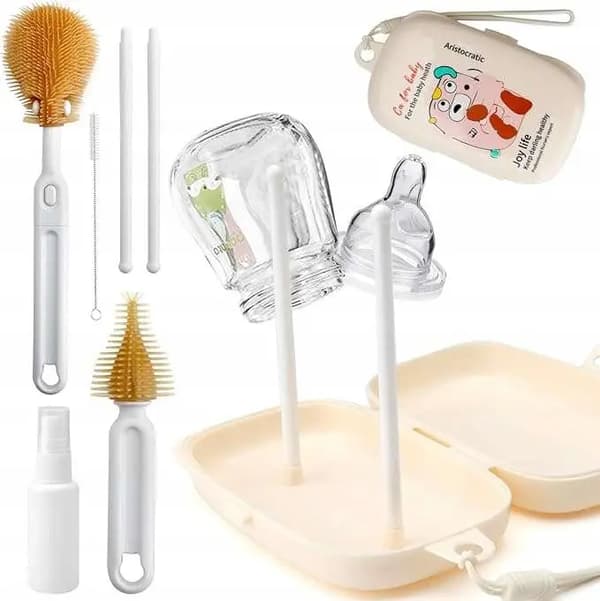 6-i-1 silikon nappflaskborstar set beige