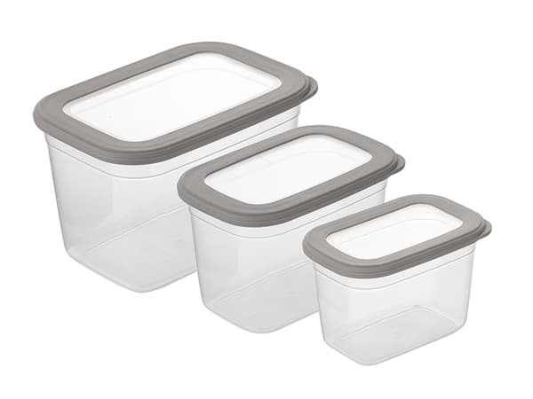 Rektangulära plastmatbehållare, set med 3, 800 ml, 1,3 l, 2,3 l