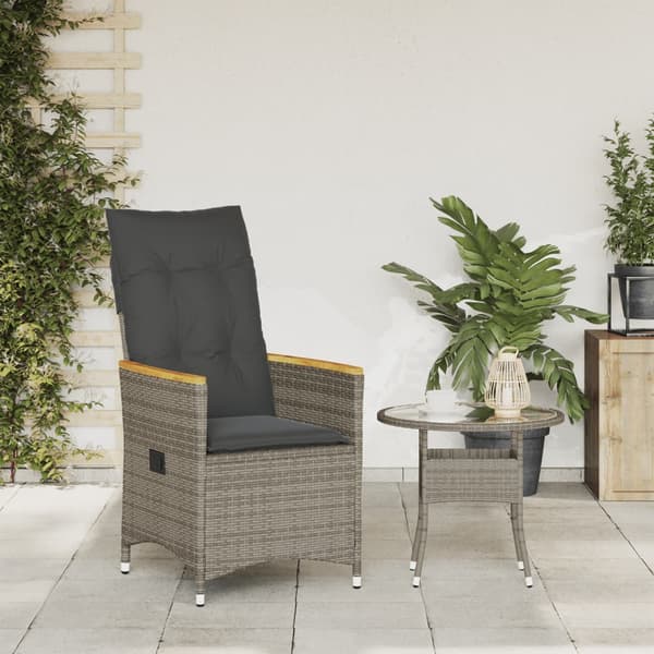 vidaXL havestol med hynder, grå polyrattan