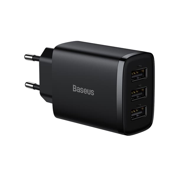 Kompakt 3x USB 17W sort vægoplader