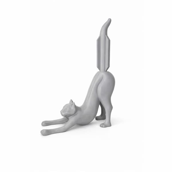 Grå toiletpapirholder formet som en kat