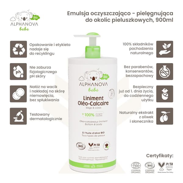 Alphanova Bebe Bio, puhdistusemulsio hoitokompleksilla, 900ml