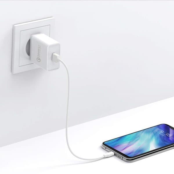 Quick Charge 3.0 18W 3A USB vit snabbladdare