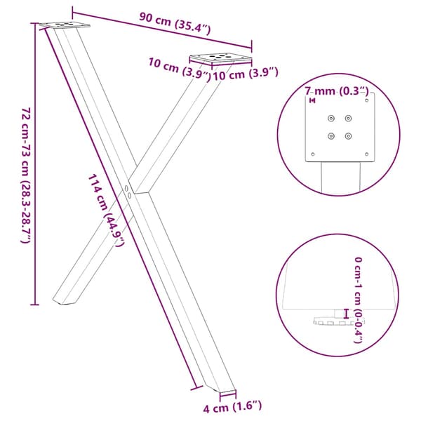 vidaXL spisebordsben, 2 stk., sort, 90x(72-73) cm, stål