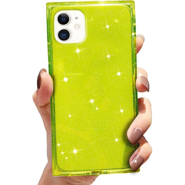 Firkantet glitter-cover til iPhone 11, Grøn
