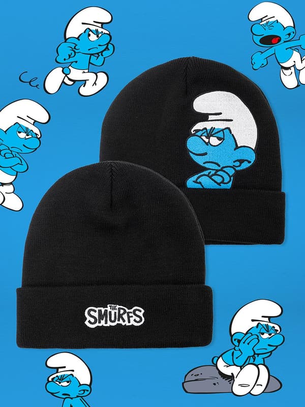 Smurfarna Wraparound Vintermössa Svart Grumpy Figur Uni