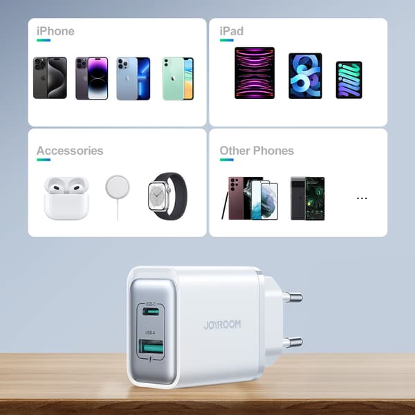 USB-C - USB-A 30W PD-väggladdare - Vit
