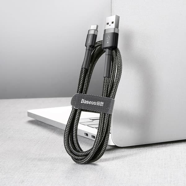 Kestävä Joustava USB-C QC3.0 Kaapeli 2A 2M Musta ja Harmaa