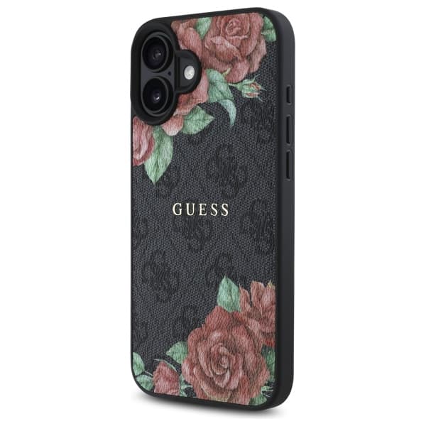 Guess 4G blomsterprint MagSafe-etui til iPhone 16, sort
