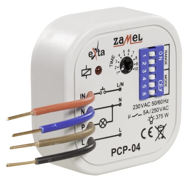 Tidsrelæ til samledåse, 8 tilstande, 230V, 5A, PCP-04, ZAMEL