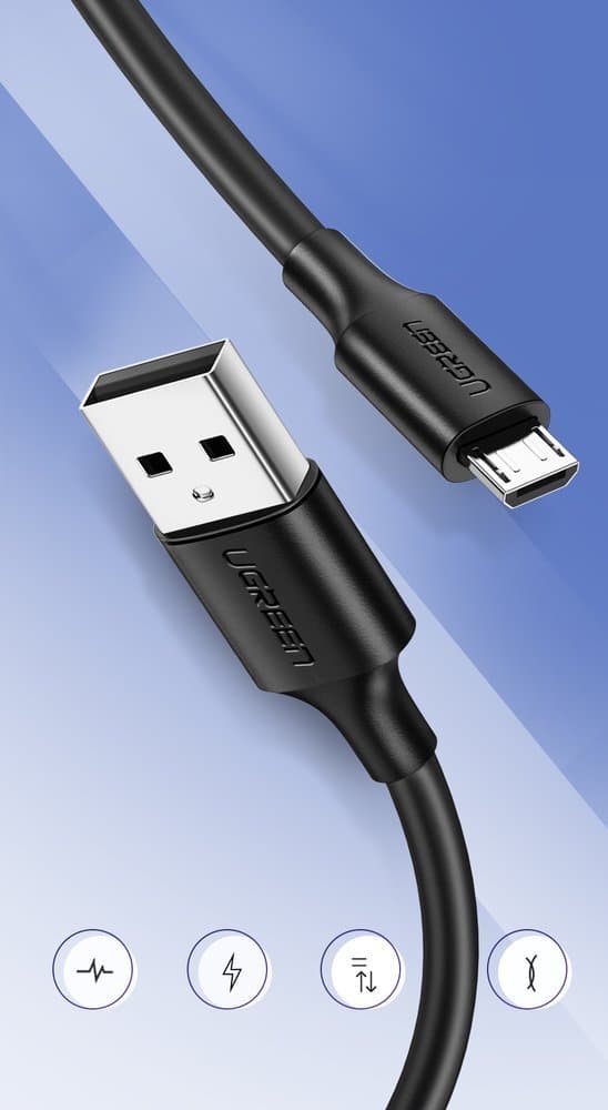 USB-kabel - mikro-USB 2A 2m svart