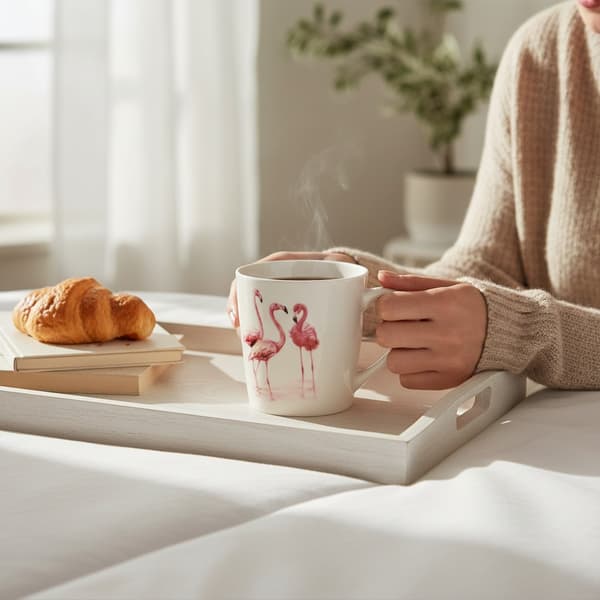 Flamingo keramisk mugg och sked presentset