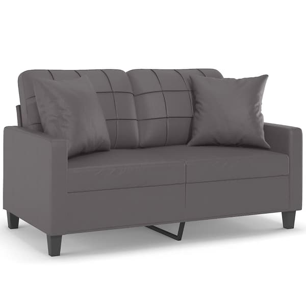 vidaXL 2-sitssoffa med kuddar, grå, 120 cm, konstläder
