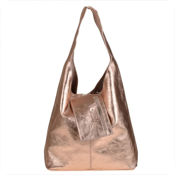 Læder shopper taske, rosaguld metallic