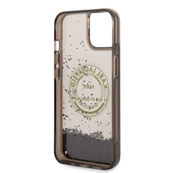 Karl Lagerfeld Liquid Glitter RSG-cover til iPhone 14, sort
