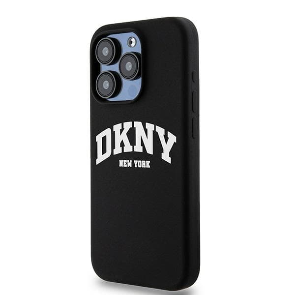 DKNY Liquid Silicone White Printed Logo MagSafe-etui til iPhone 14 Pro, sort