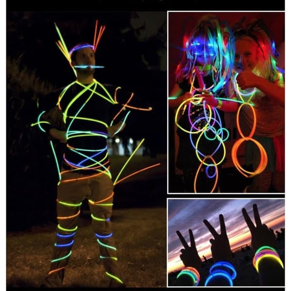 Lysende armbånd, pandebånd, fluorescerende pinde, 100 ildfluepinde