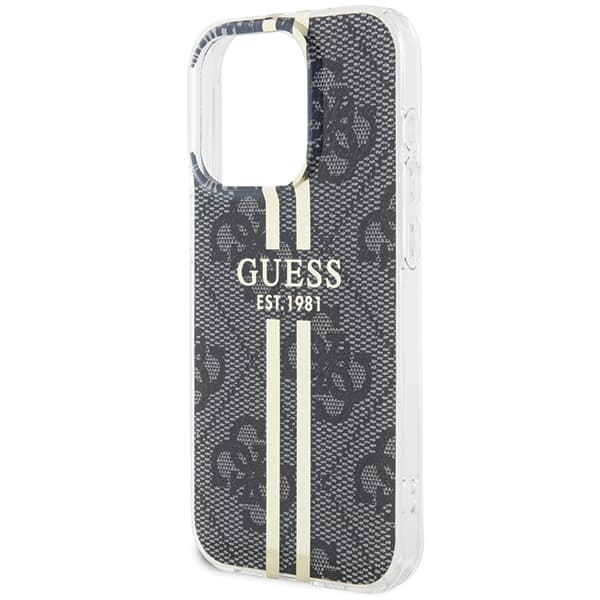 Guess IML 4G Guldstribet cover til iPhone 15 Pro, sort
