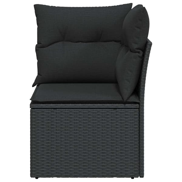 vidaXL Hörnsoffmodul med kuddar, svart, polyrotting