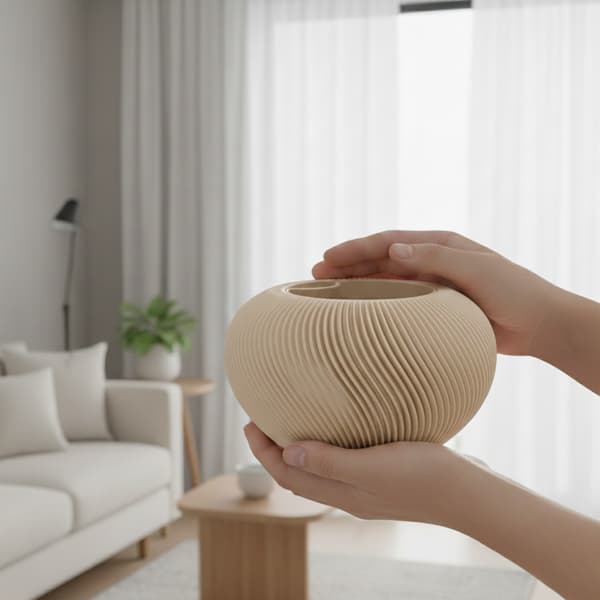 Klassisk rund beige urtepotte til planter