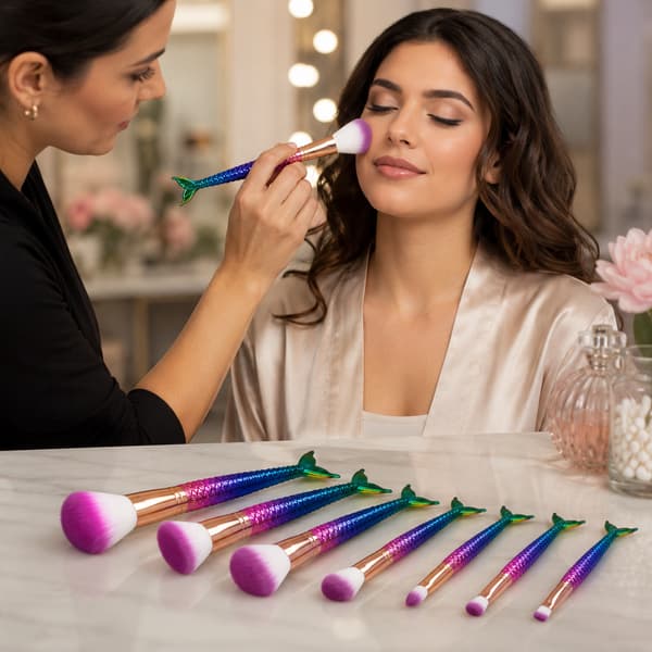 Sæt med professionelle øjen- og ansigtsmakeupbørster, 7 dele