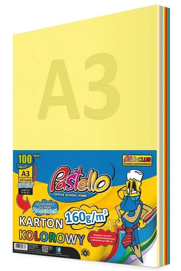 Farvet karton A3 160g 10 farver 100 ark