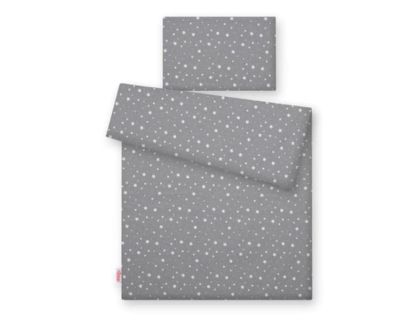 Børnesengesæt i bomuld, 2 dele, 135x100 - mini hvide stjerner på grå baggrund
