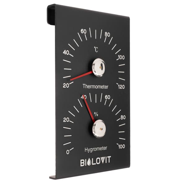 Bilovit svart termometer med hygrometer för bastu