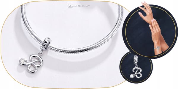 Berlocker bokstaven B silver 925 bokstavspärla silverhänge för berlocker 925