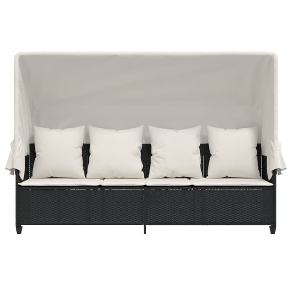 vidaXL dagseng med baldakin og hynder, sort, polyrattan