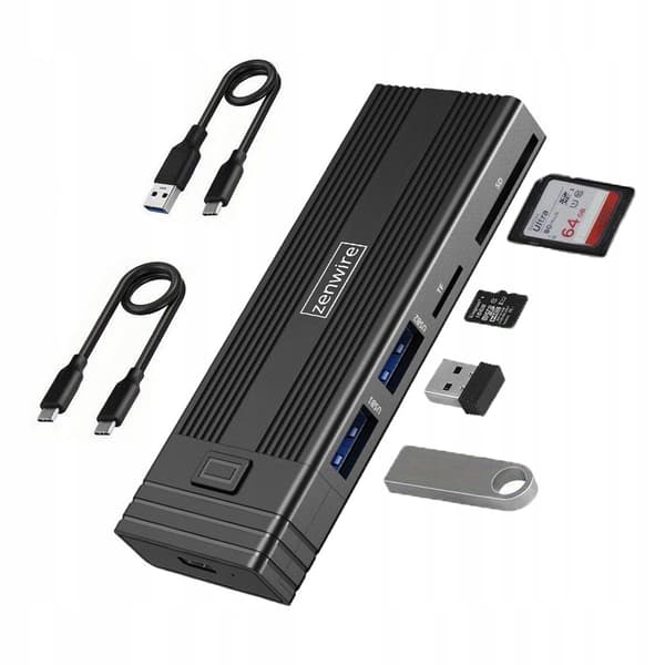 Zenwire USB-C 7-i-1 SSD-hubbfodral M.2 NVME PCIE SATA SD-adapter
