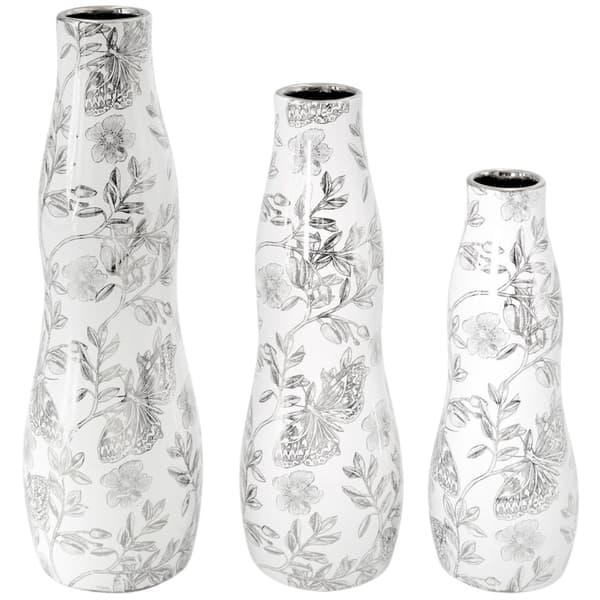 RITA vase 11x35 cm hvide sølvblomster
