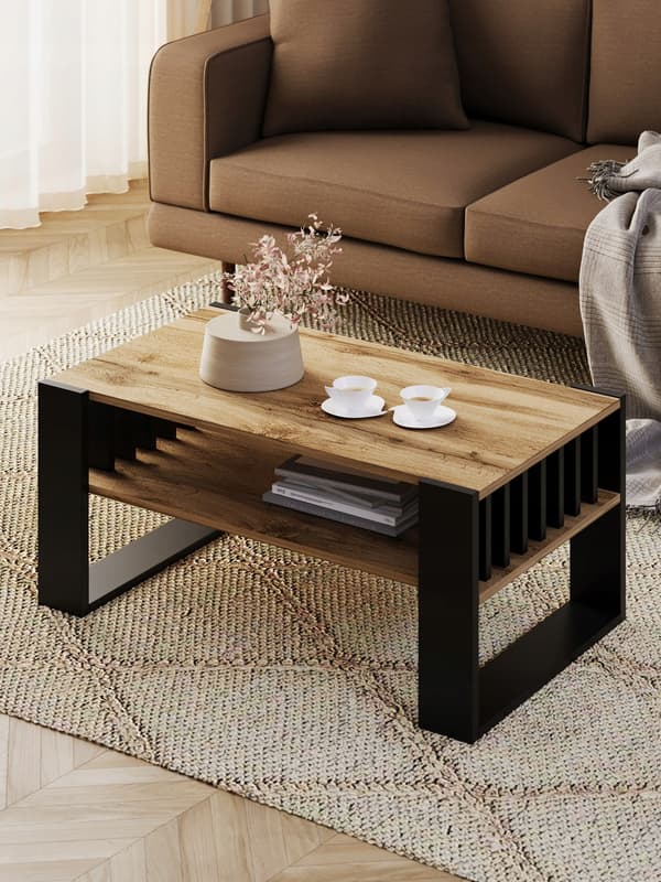 Sofabord med lameller 90x50 wotan/sort loft
