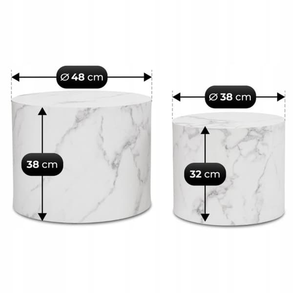 LEILA soffbordsset 38 cm/48 cm vit marmor modern glamour