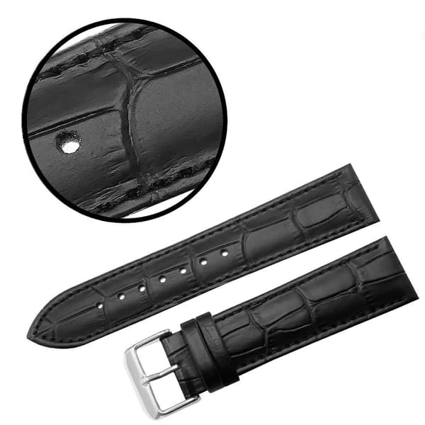 FUJI LÆDERREM 22 MM CROCODILE sort rem, sorte syninger