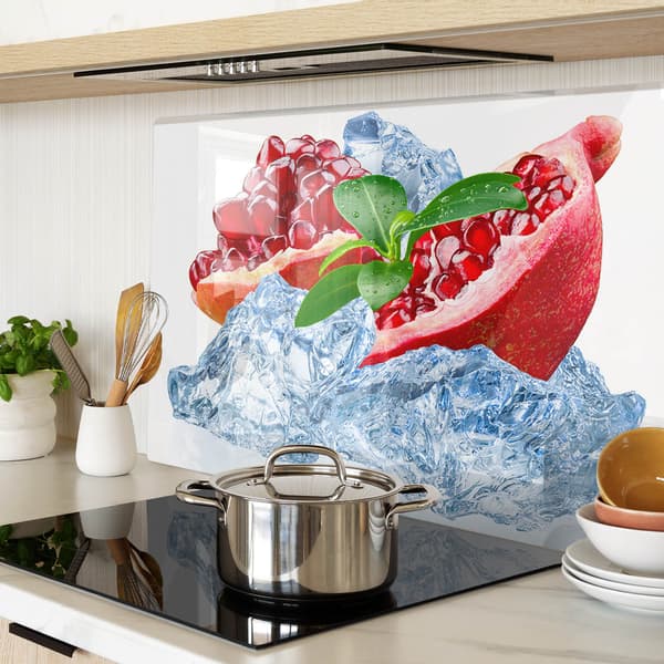 Dekorativt glas serveringsbræt til snacks, granatæble med is, 80x52 cm