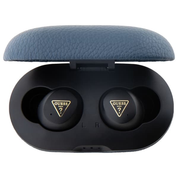 Guess TWS Bluetooth Grained Classic Logo Hovedtelefoner + Dockingstation, Blå