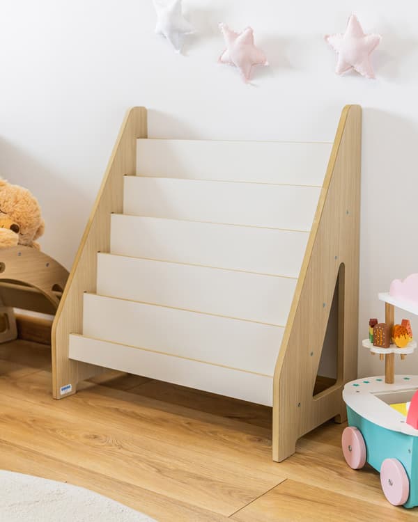 Montessori Maxi Bokhylla för Barn Ek/Vit