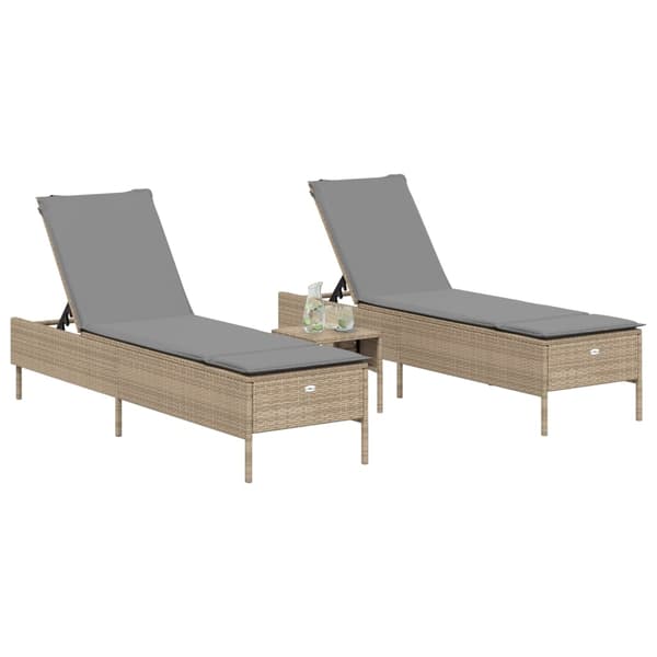 vidaXL Solstolar med kuddar, set om 2, beige, polyrotting