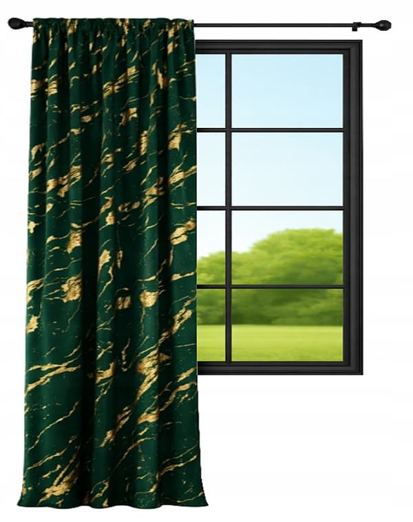Samettiverho 140x230 Pullonvihreä marmori kultakuviolla